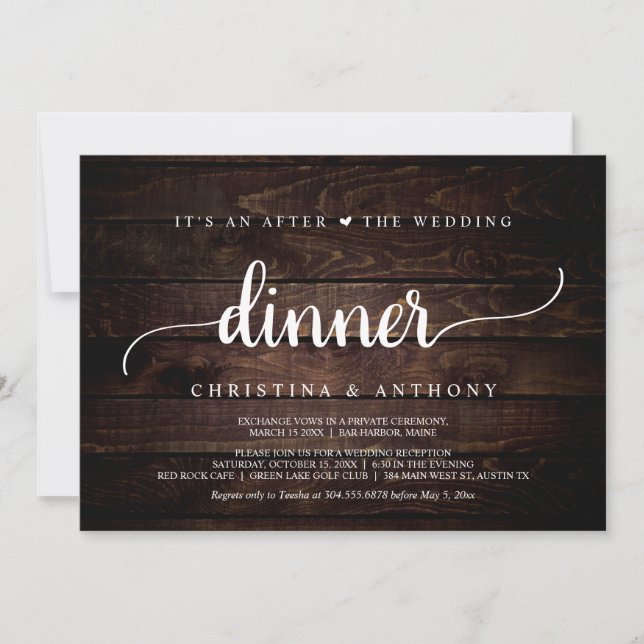 After The Wedding Dinner, Rustic Elopement Dinner Invitation (Front)