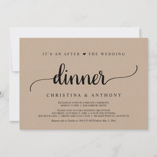 After The Wedding Dinner, Rustic Kraft Elopement Invitation (Front)