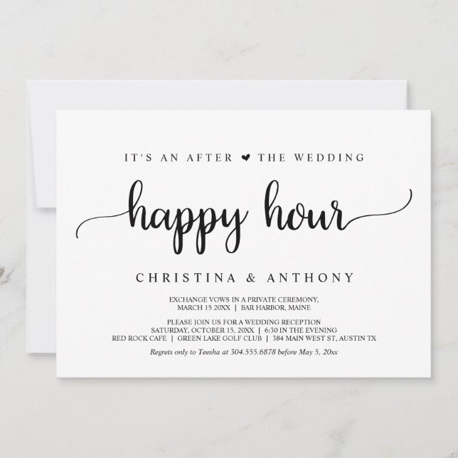 After The Wedding Happy Hour, Rustic Elopement Invitation (Front)