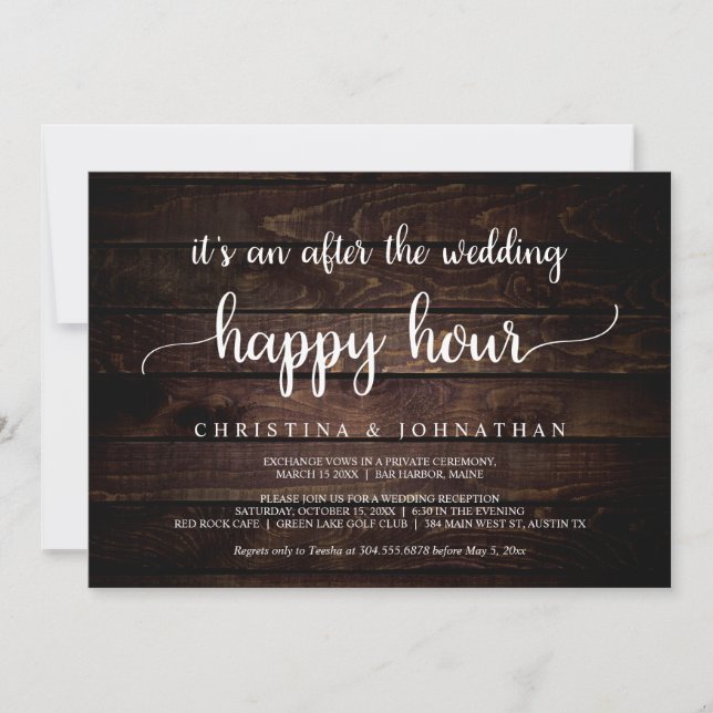 After the wedding Happy Hour, Rustic Elopement Invitation (Front)