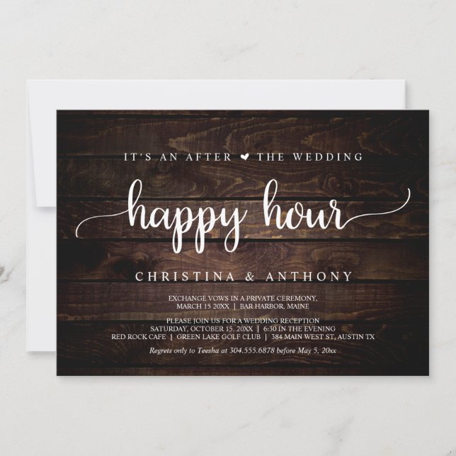 After The Wedding Happy Hour, Rustic Elopement Invitation (Front)