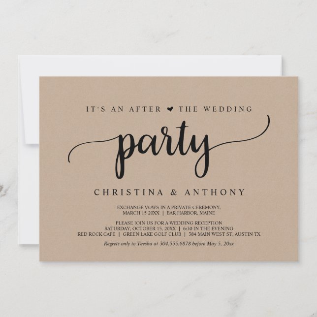 After The Wedding Party, Rustic Kraft Elopement Invitation (Front)