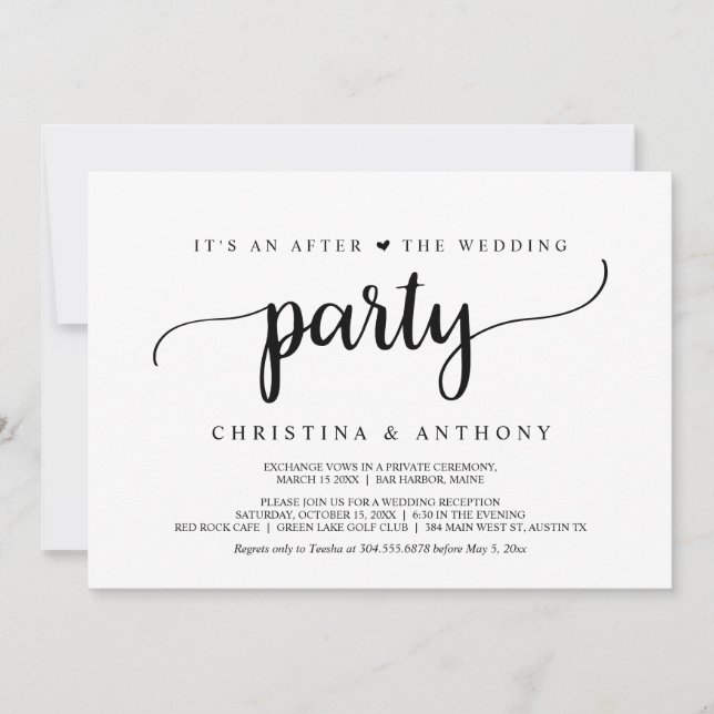 After The Wedding Party, Rustic Wedding Elopement Invitation (Front)