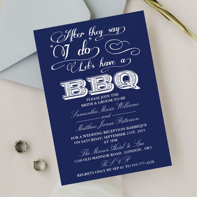 After They Say I Do, Lets Have A BBQ! - Navy Blue Invitation (Creator Uploaded)