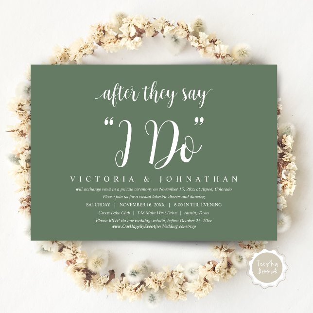After They Say I DO, Wedding Elopement Dinner Invi Invitation (After They Say I DO, Wedding Elopement Dinner Invitation Card, PDF, Modern Rustic, in  Sage Green)