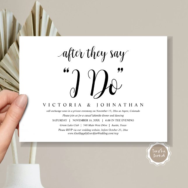 After They Say I DO, Wedding Elopement Dinner Invitation (After They Say I DO, Wedding Elopement Dinner, Brunch, Lunch Invitation Card, PDF, Black and White)