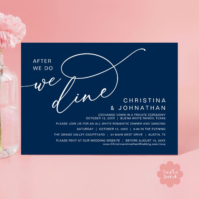 After We Do, We Dine, Romantic Wedding Dinner Invitation (After We Do We Dine Romantic Wedding Dinner Party Invitation Card Modern Boho PDF Classy Navy Blue)