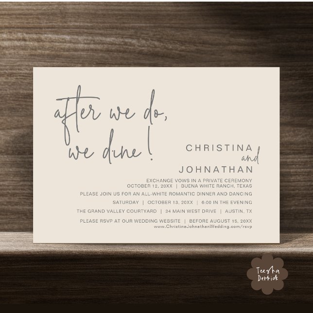 After We Do, We Dine, Romantic Wedding Dinner Invitation (After We Do We Dine Romantic Wedding Dinner Party Invitation Card Modern Boho PDF Classy Cream Grey)