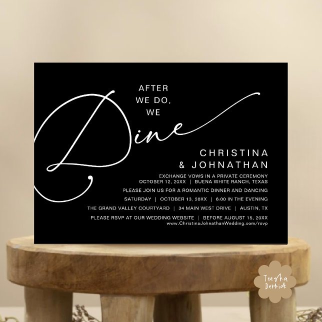 After We Do, We Dine, Romantic Wedding Dinner Invitation (After We Do We Dine Romantic Wedding Dinner Party Invitation Card Modern PDF Classy Black White)