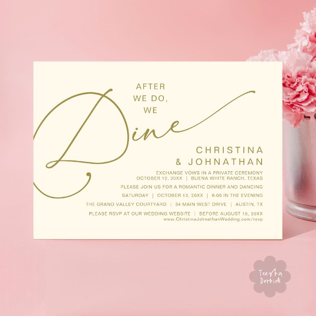 After We Do, We Dine, Romantic Wedding Dinner Invitation (After We Do We Dine Romantic Wedding Dinner Party Invitation Card Modern Boho PDF Classy Yellow Gold)