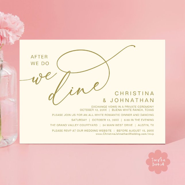 After We Do, We Dine, Romantic Wedding Dinner Invitation (After We Do We Dine Romantic Wedding Dinner Party Invitation Card Modern Boho PDF Classy Yellow Gold)