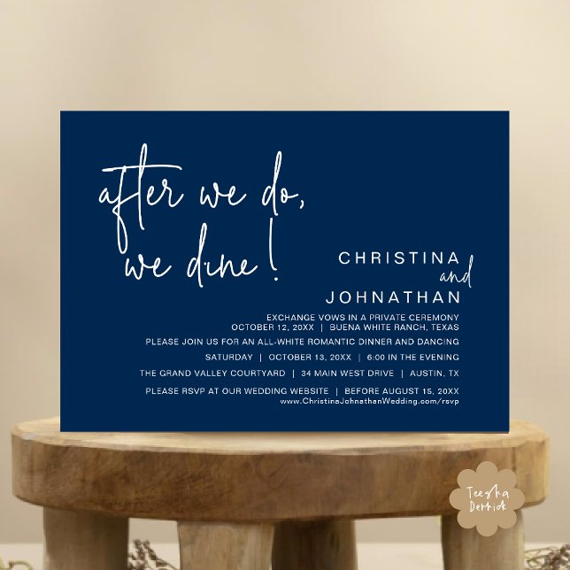 After We Do, We Dine, Romantic Wedding Dinner Invitation (After We Do We Dine Romantic Wedding Dinner Party Invitation Card Modern Boho PDF Classy Navy Blue)