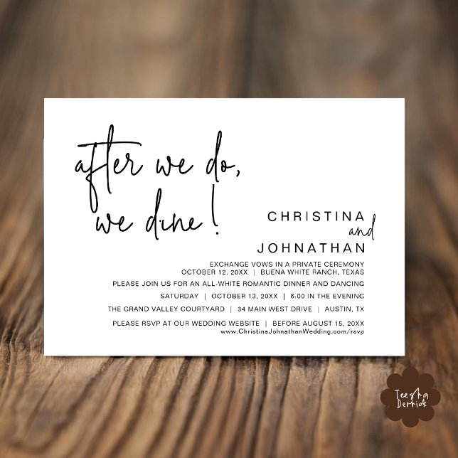 After We Do, We Dine, Romantic Wedding Dinner Invitation (After We Do We Dine Romantic Wedding Dinner Party Invitation Card Modern Boho PDF Classy Black White)