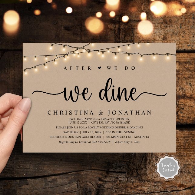 After We Do, We Dine, Rustic Wedding Dinner Invitation (After We Do, We Dine, Rustic Wedding Dinner Party Invitation Card, PDF, String Lights Brown Kraft)