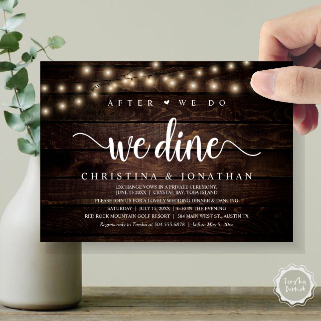 After We Do, We Dine, Rustic Wedding Dinner Invitation (After We Do, We Dine, Rustic Wedding Dinner Invitation card, pdf, in cottage dark wood)