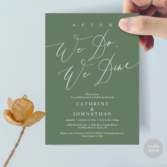 After we do, we dine, Wedding Dinner and Dancing Invitation (After we do, we dine, Modern Romance Wedding Dinner and Dancing Invitation Card, PDF, in Sage Green)