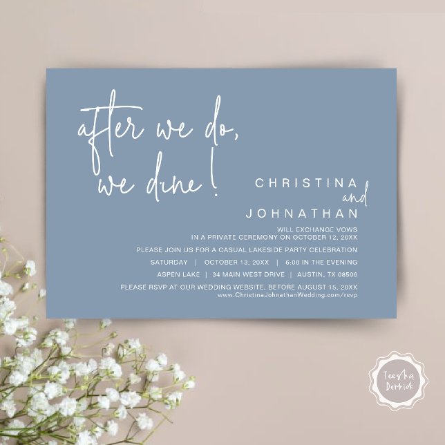 After We Do, We Dine, Wedding Elopement Dinner Invitation (After We Do, We Dine, Wedding Elopement Dinner Invitation Card, PDF, Handwriting, Dusty Blue)