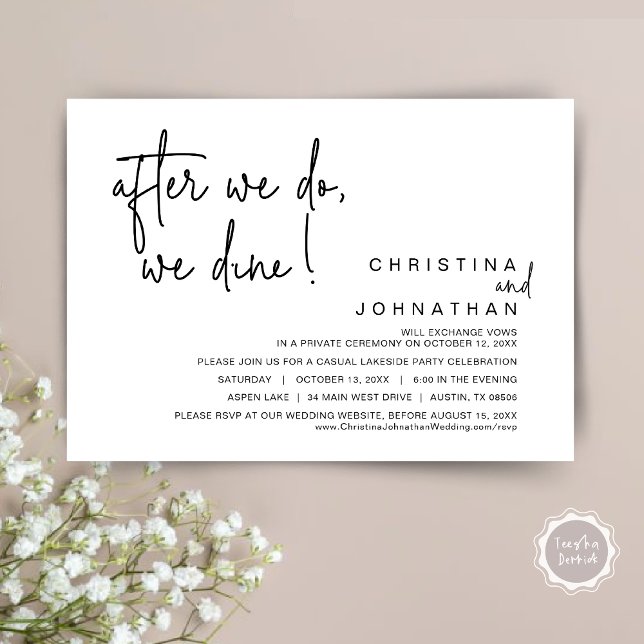 After We Do, We Dine, Wedding Elopement Dinner Invitation (After We Do, We Dine, Wedding Elopement Dinner Invitation Card, PDF, Handwriting, Black and White)