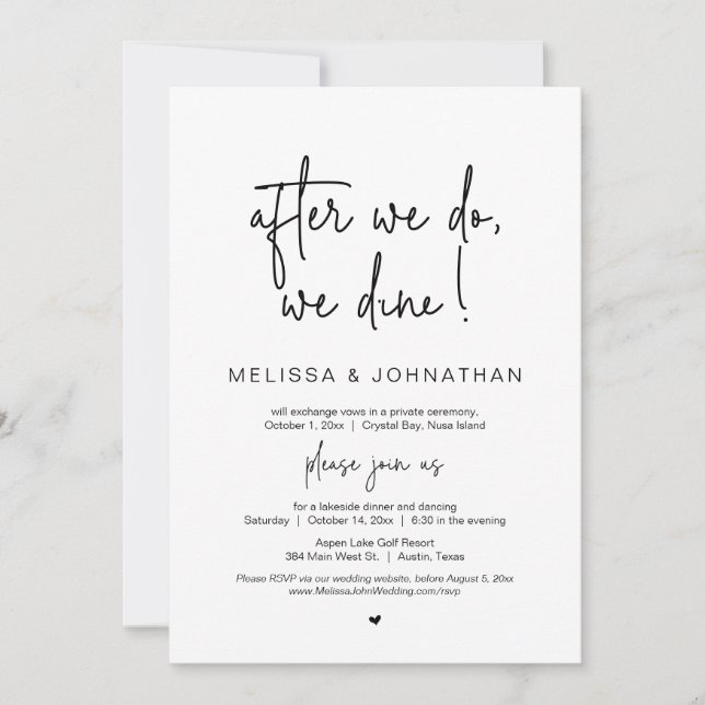 After we do we dine, Wedding Elopement Invitation (Front)