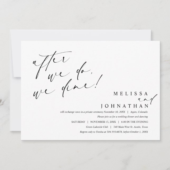 After we do, we dine, wedding elopement invitation (Front)