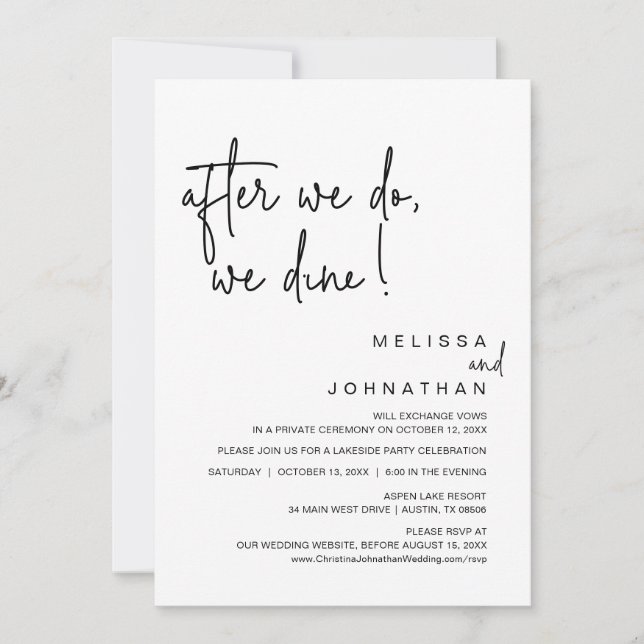 After We Do, We Dine, Wedding Elopement Party Invitation (Front)
