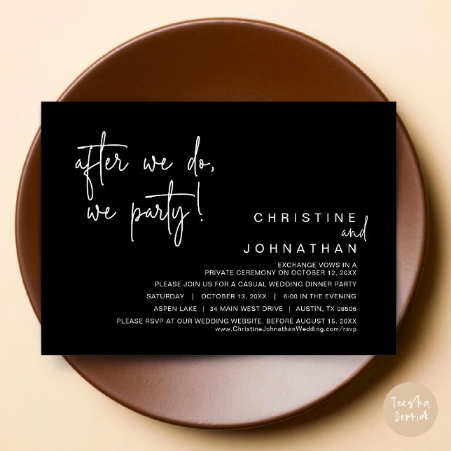 After We Do, We Party, Wedding Dinner, Black Invitation (After We Do, We Party, Modern Romantic Wedding Dinner Invitation Card, PDF, in Classy Black)