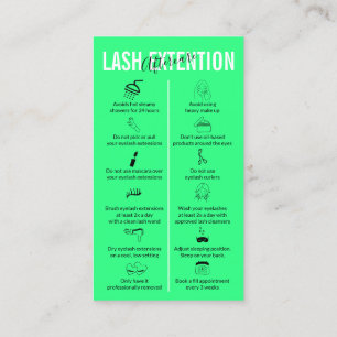 Aftercare for Lash Extension Neon Green  Business Card