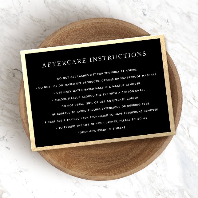 AfterCare for Lash Extensions Black Gold Frame Business Card (Creator Uploaded)