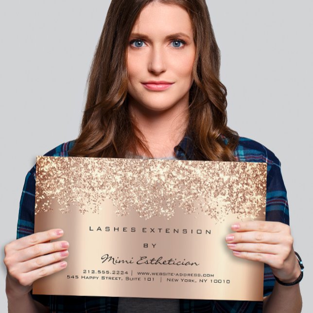 Aftercare Instruction Lash Rose Gold Glitter Elega Business Card (Aftercare Instruction Lash Rose Gold Glitter Elega Business Card)