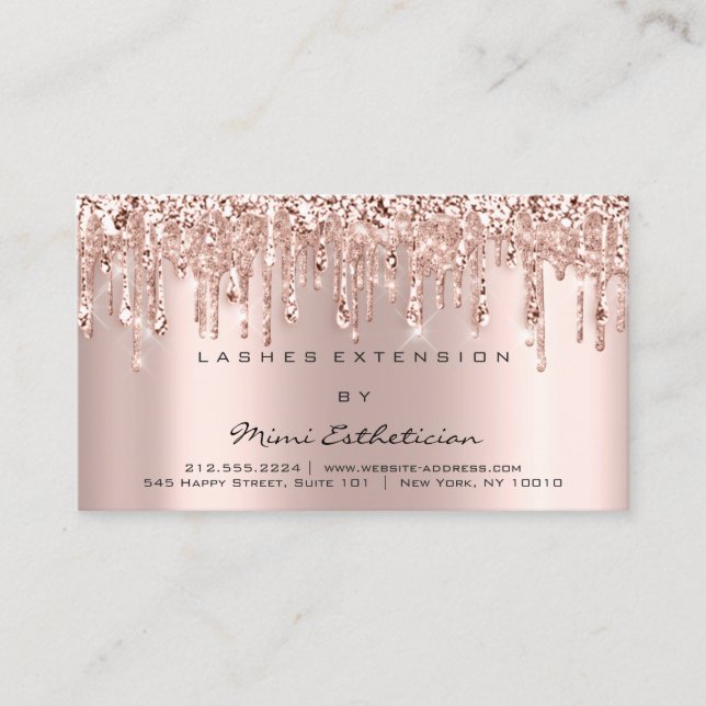 Aftercare Instruction Rose Pink Glitter Drips Business Card (Front)