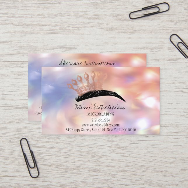 Aftercare Instructions Eyebrow Crown Rose Hologaph Business Card (Front/Back In Situ)