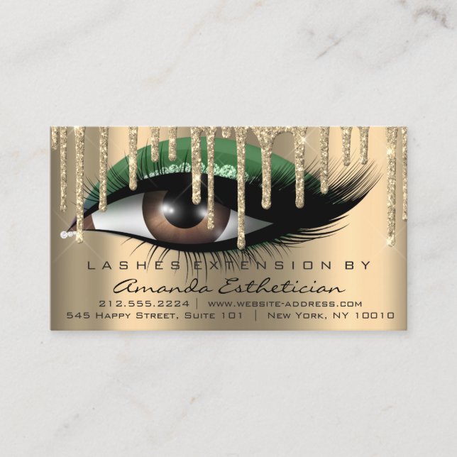 Aftercare Instructions Eyelash Extension Mint Gold Business Card (Front)