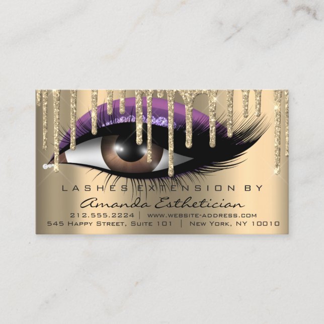 Aftercare Instructions Eyelash Extension Purple Business Card (Front)