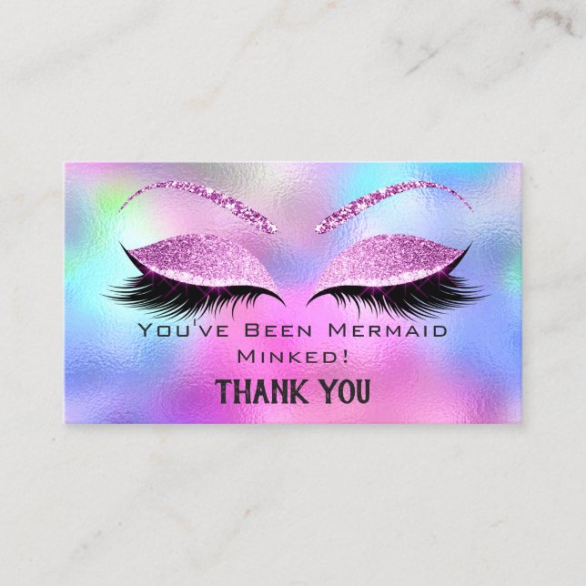 Aftercare Instructions Eyelash Pink Holographic Business Card (Front)