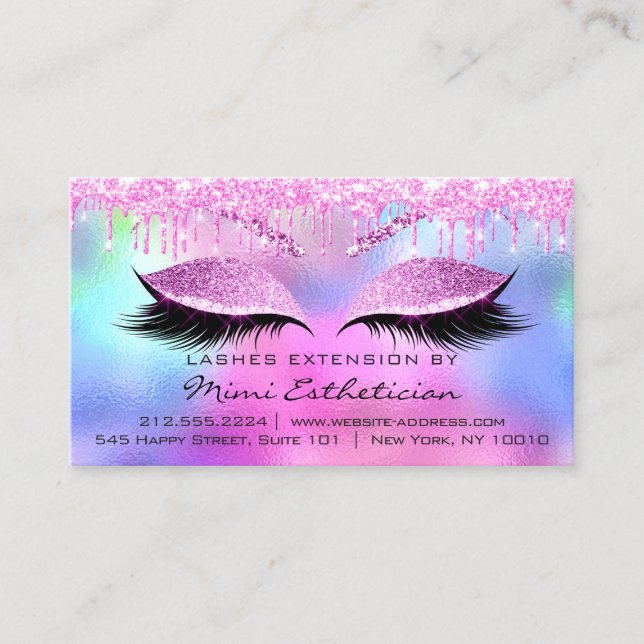Aftercare Instructions Eyelash Rose Pink Drips Business Card (Front)