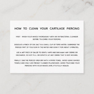 Aftercare Instructions For Cartilage Piercing Business Card