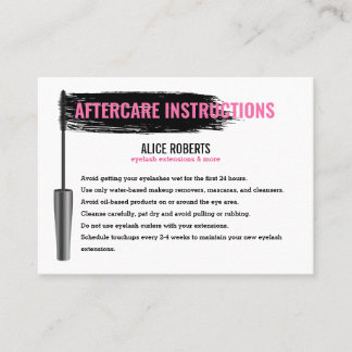 Aftercare Instructions for Eyelashes Brow Bar Business Card