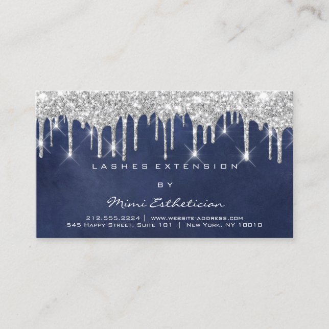 Aftercare Instructions Lash Blue Navy Grey Drips  Business Card (Front)