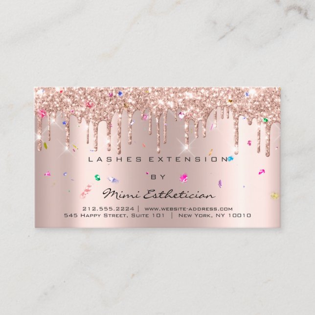 Aftercare Instructions Lash Rose Drips Confetti Business Card (Front)
