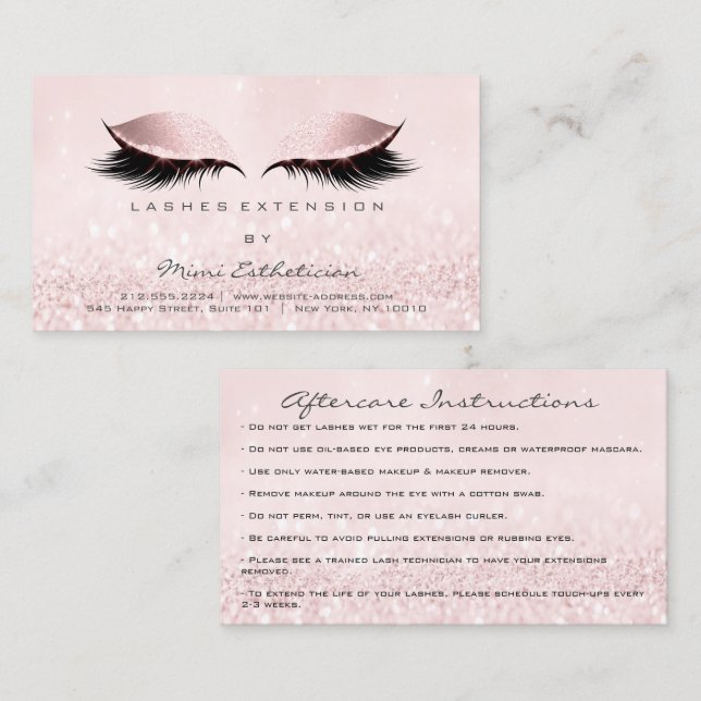 Aftercare Instructions Lashes Extension Pastel Business Card (Front/Back)