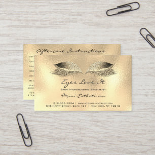 Aftercare Instructions Lashes Metal Glass Gold Business Card