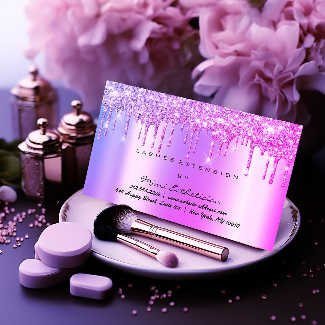 Aftercare Instructions Lashes Pink Drips Sparkly Business Card (Creator Uploaded)