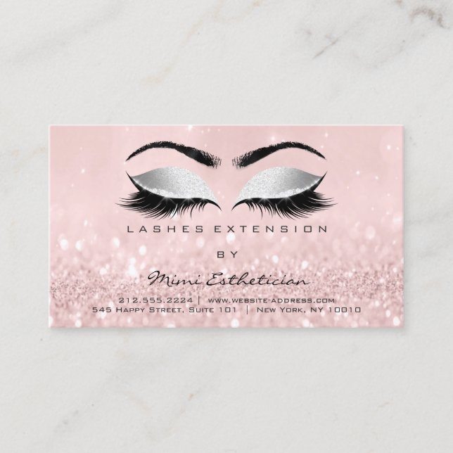 Aftercare Instructions Lashes Pink Glitter Grey Business Card (Front)