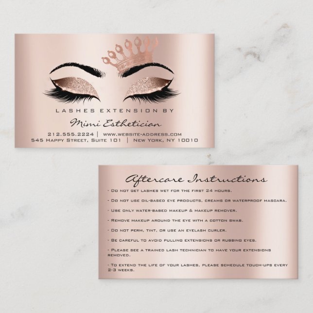 Aftercare Instructions Lashes Rose Crown Business Card (Front/Back)