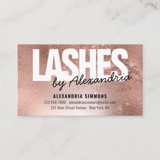 Aftercare Instructions Lashes Rose Gold Sparkle Business Card (Front)