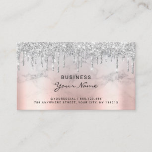 Aftercare Instructions Pink Glitter Drips Silver Business Card