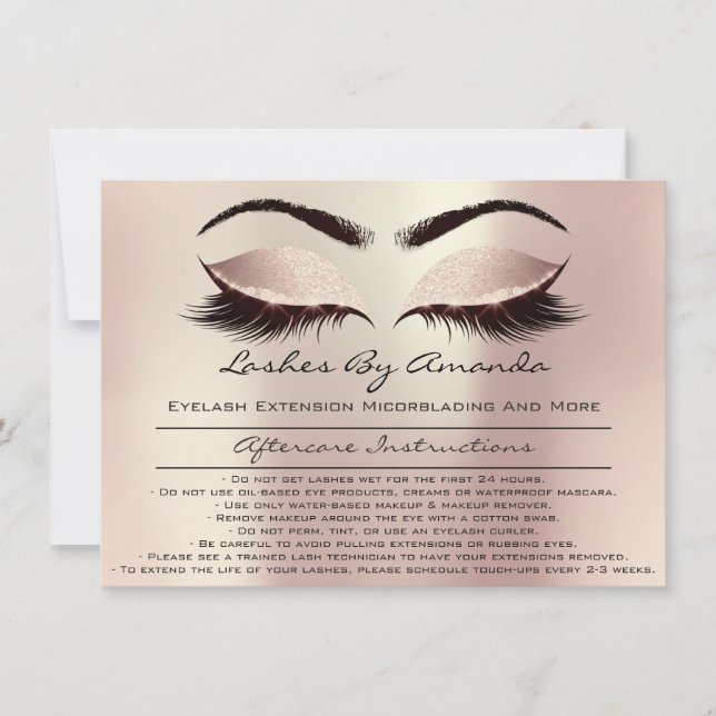 Aftercare Instructions Pink Rose Gold Blush Makeup Invitation (Front)