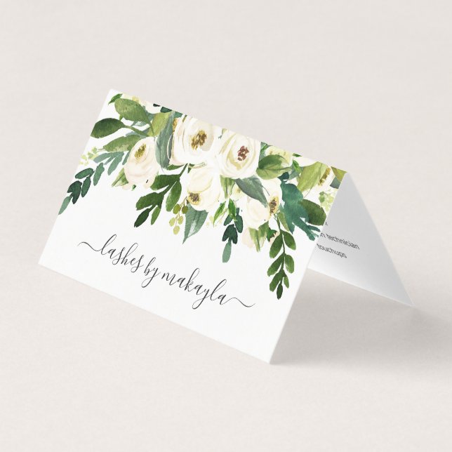 Aftercare Lashes Elegant White Watercolor Floral Business Card (Front)