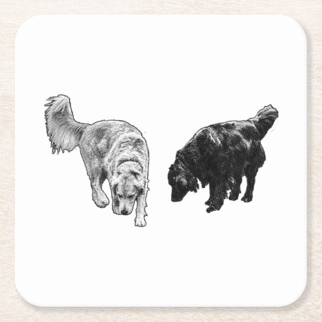 Afterglow Dot Sip — Retriever Duo Square Paper Coaster (Front)