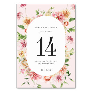 Afterglow Garden Floral Wedding Table Number